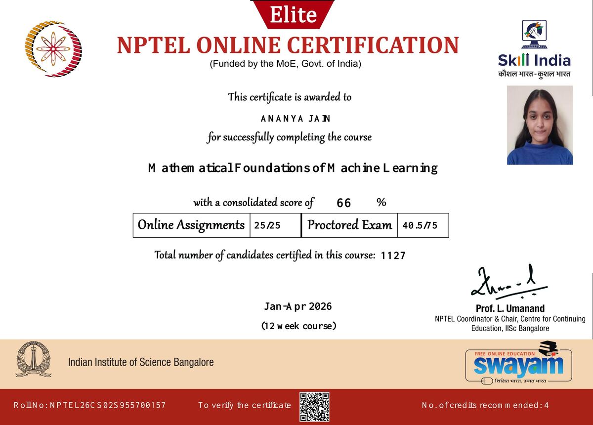 NPTEL machine learning certificate